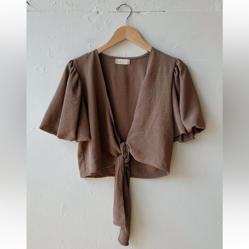 NWT Altar’d State Mocha Tie-Front Top (Matching Pants Available!)